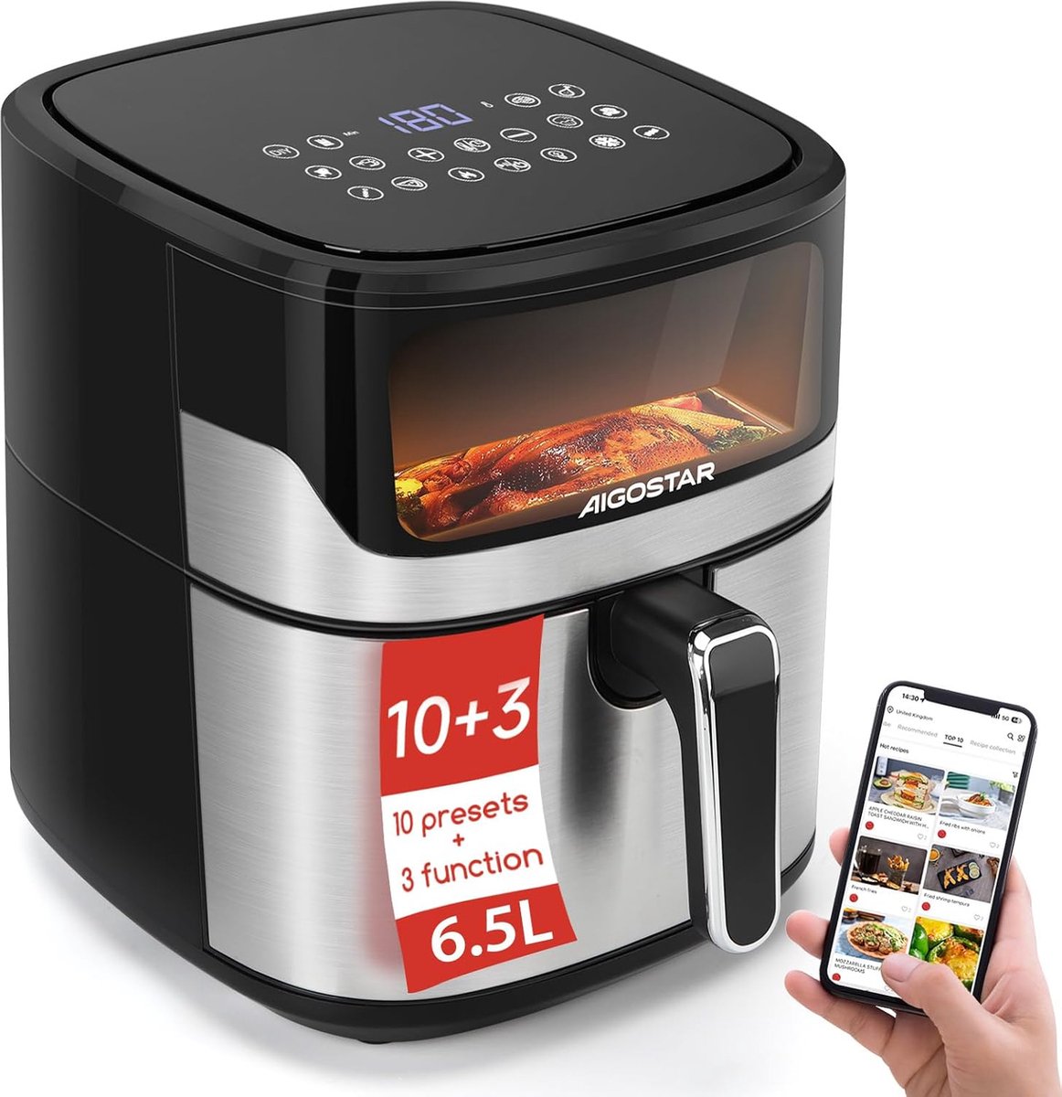 De Aigostar 30AX1 Balloon 6,5L Airfryer in één oogopslag
