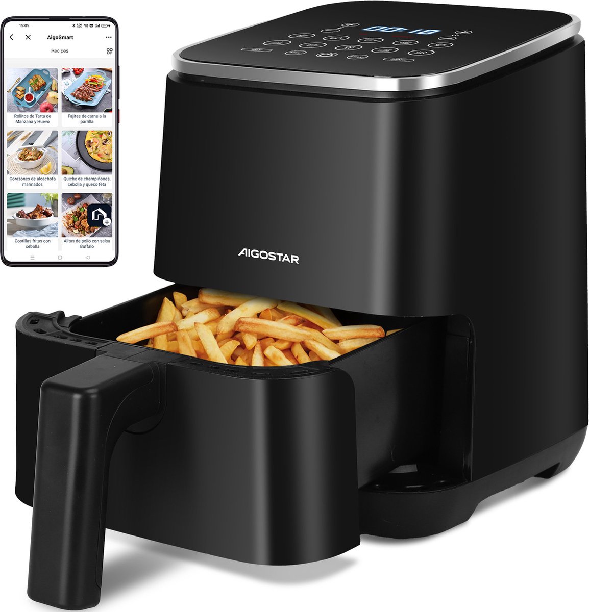 De Aigostar 30J4W Dot Airfryer 2L Zwart in één oogopslag