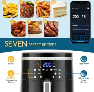 Aigostar Cube Smart 30XQF Heteluchtfriteuse 7L Zwart