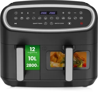 Airfryer 10L met dubbele mand 6L + 4L, zwart