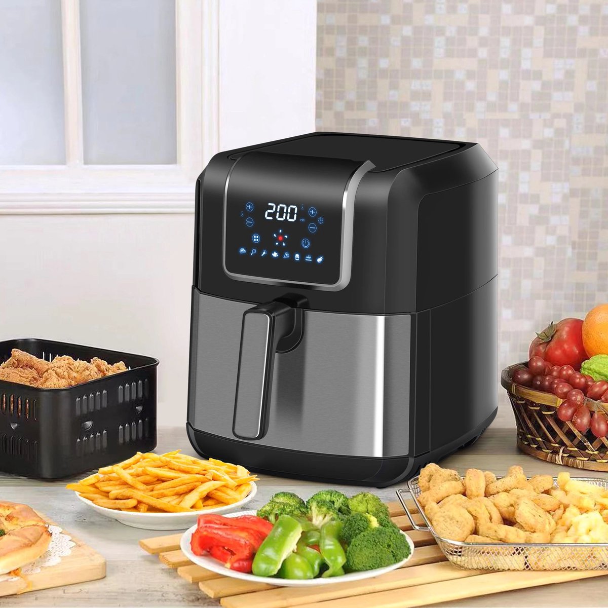 Airfryer 6.5L 1700W LED-Touchscreen Zwart/Grijs