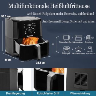 Airfryer 6L Zwart 1700W LED Display