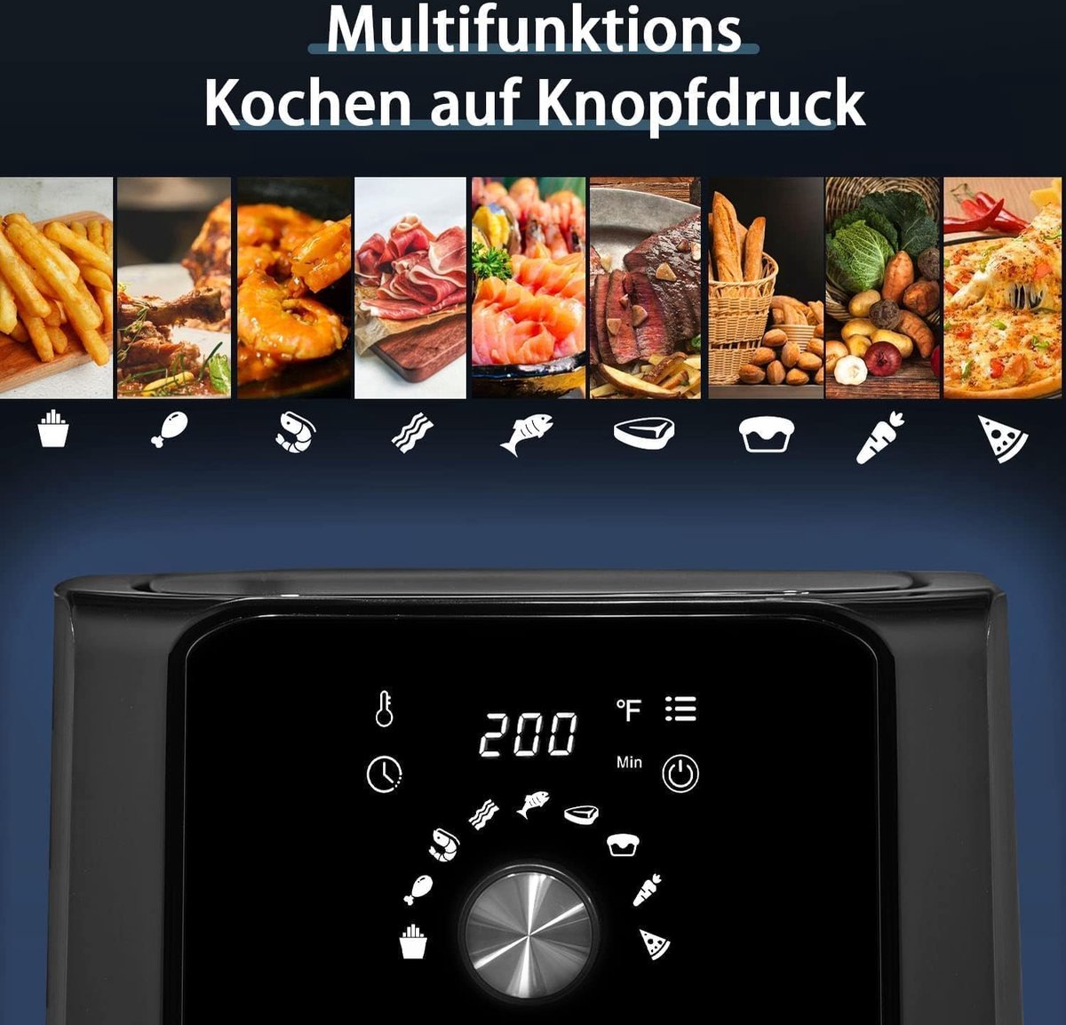 Airfryer 6L Zwart 1700W LED Display