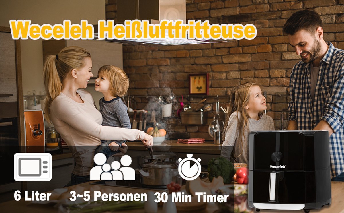 Airfryer 6L Zwart 1700W LED Display
