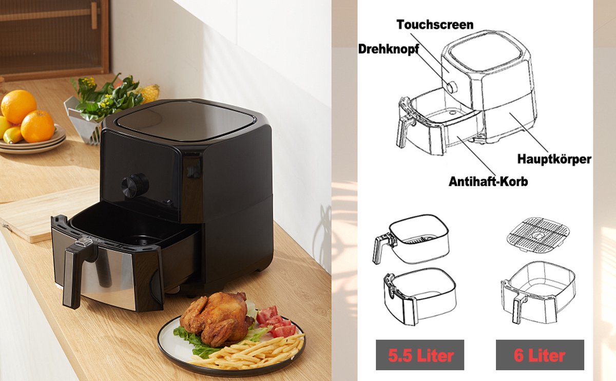 Airfryer 6L Zwart 1700W LED Display