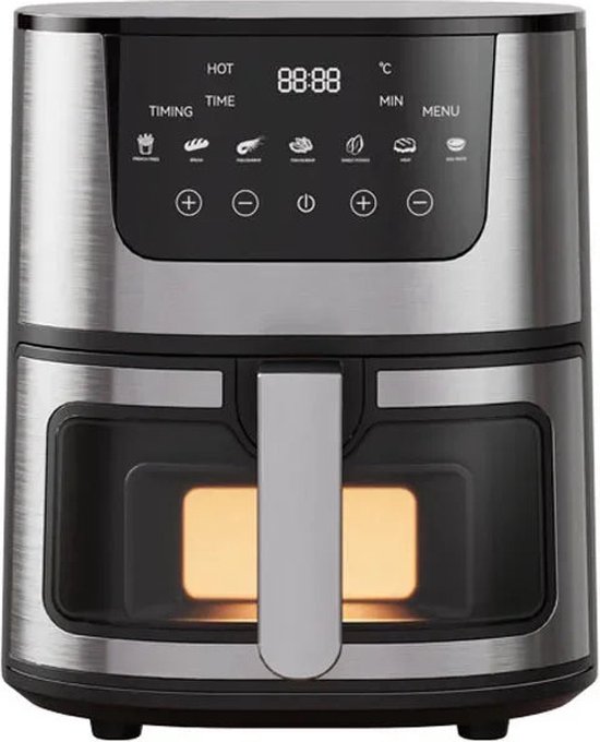 Airfryer 7L 1400W Zwart PFAS-vrij Digitaal Grillrack
