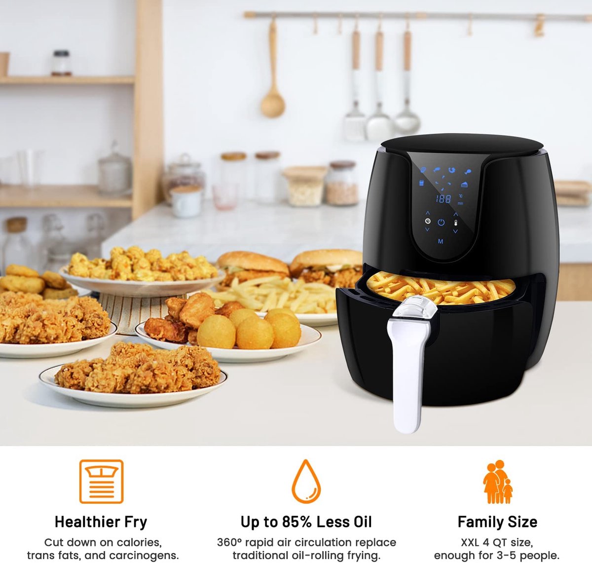 Airfryer Heteluchtfriteuse 1500W LED Touchscreen 6 Programma's