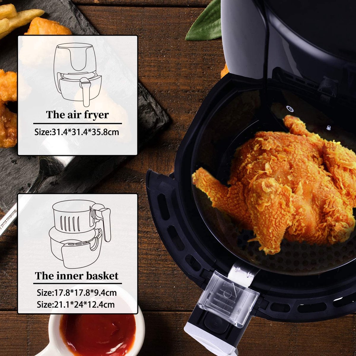 Airfryer Heteluchtfriteuse 1500W LED Touchscreen 6 Programma's
