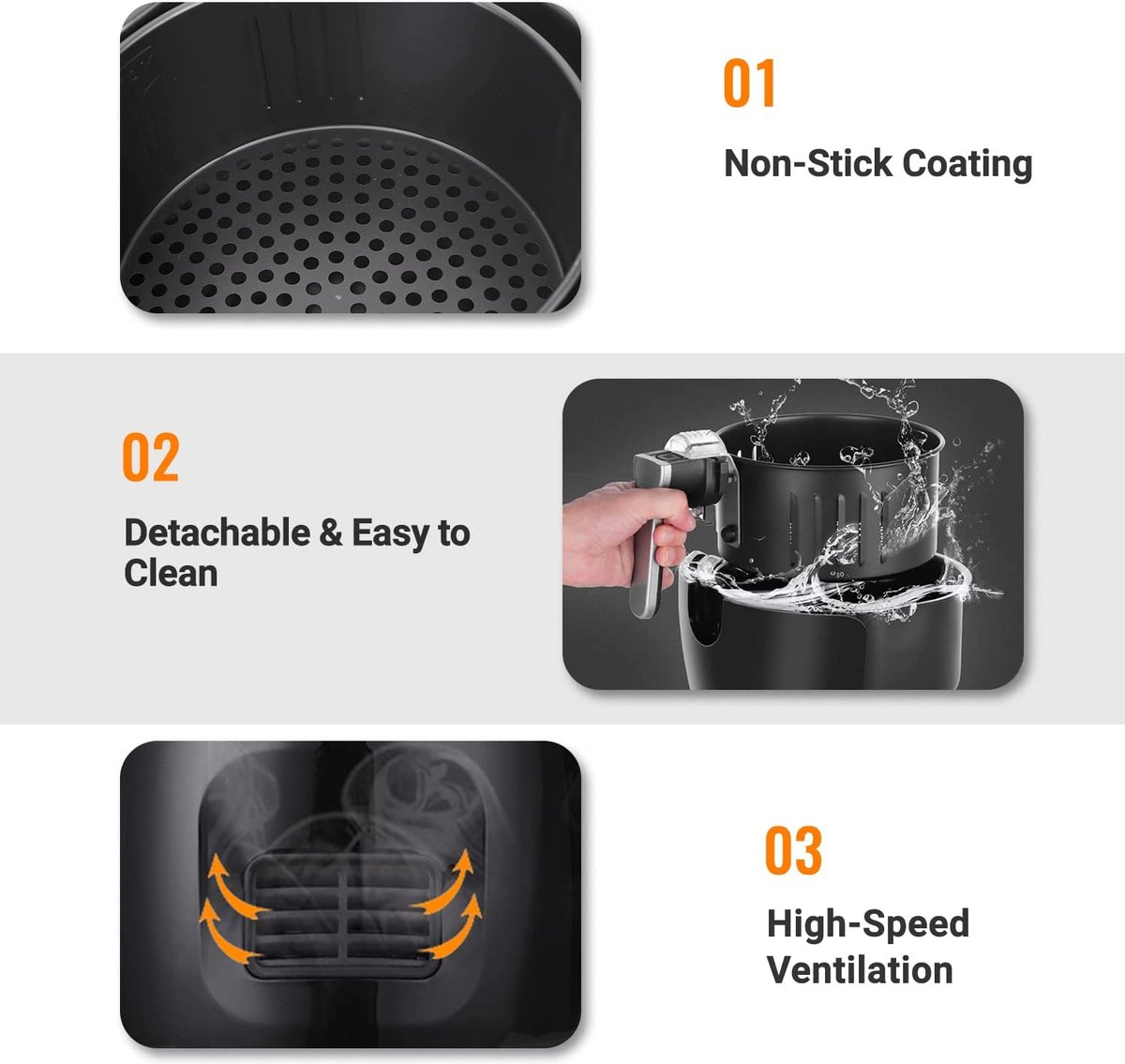 Airfryer Heteluchtfriteuse 1500W LED Touchscreen 6 Programma's