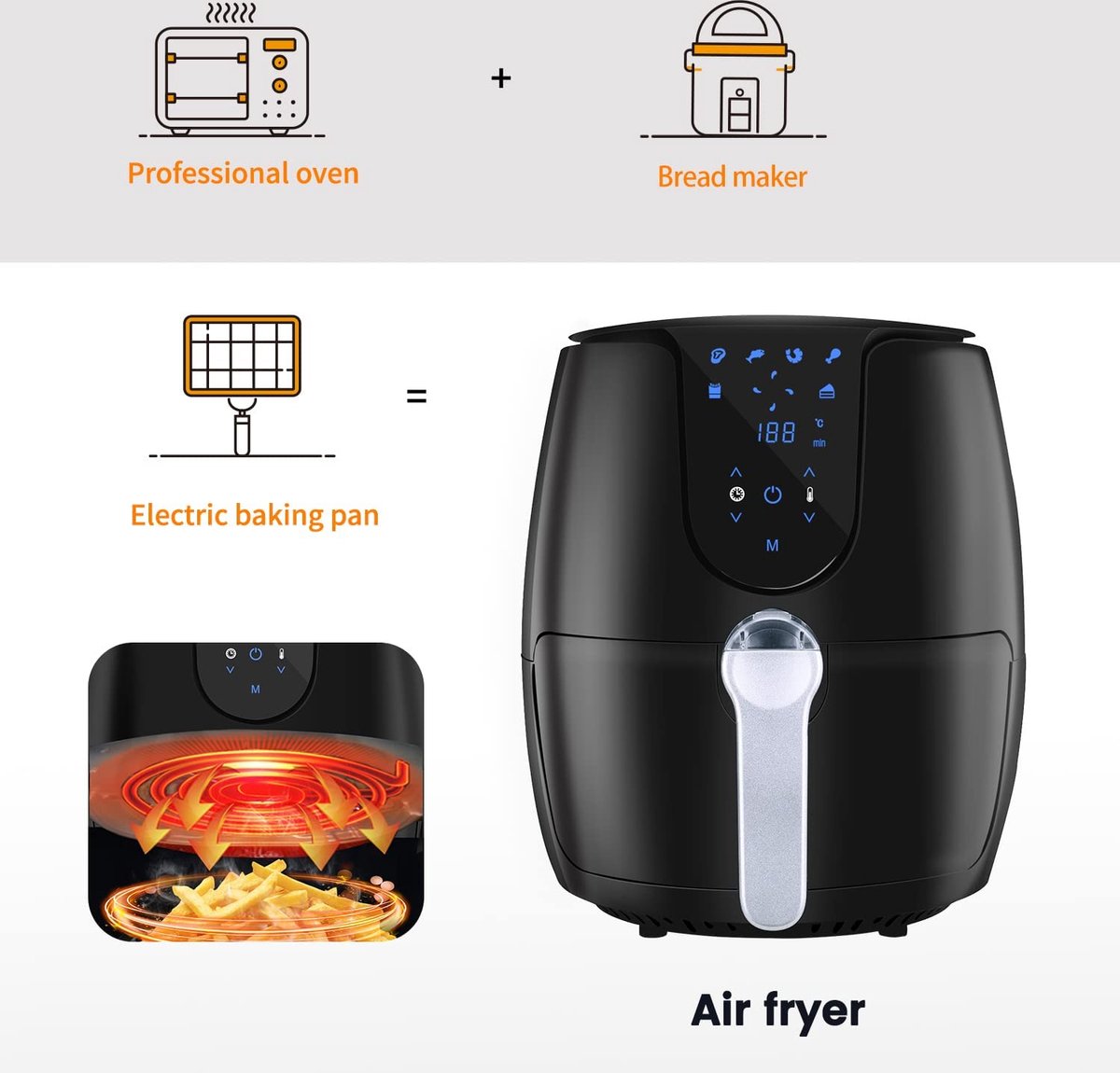 Airfryer Heteluchtfriteuse 1500W LED Touchscreen 6 Programma's
