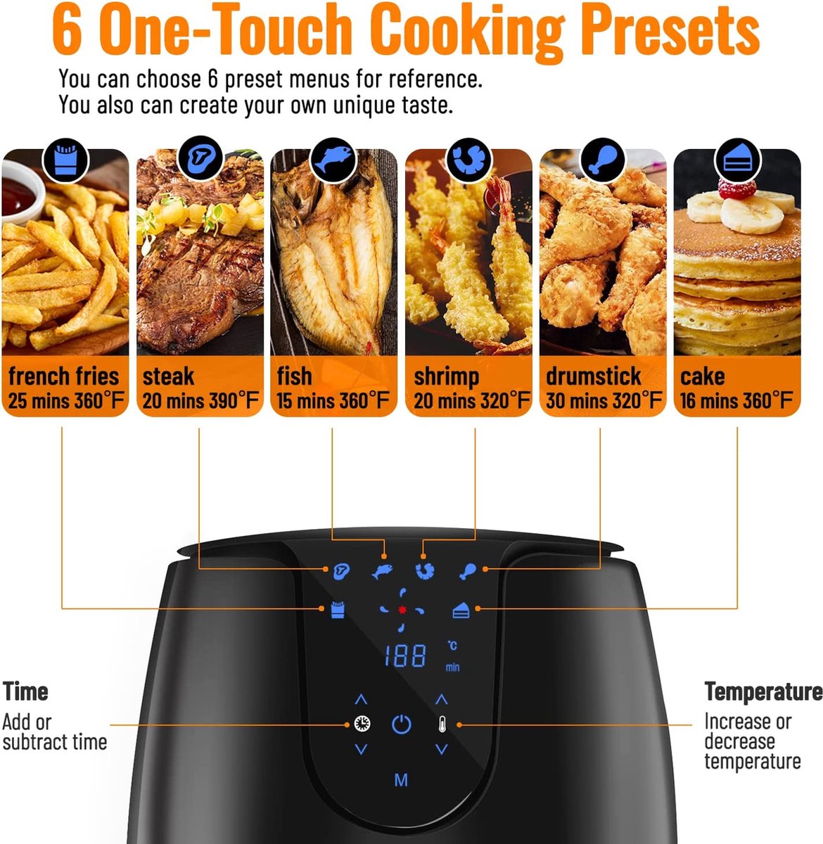 Airfryer Heteluchtfriteuse 1500W LED Touchscreen 6 Programma's