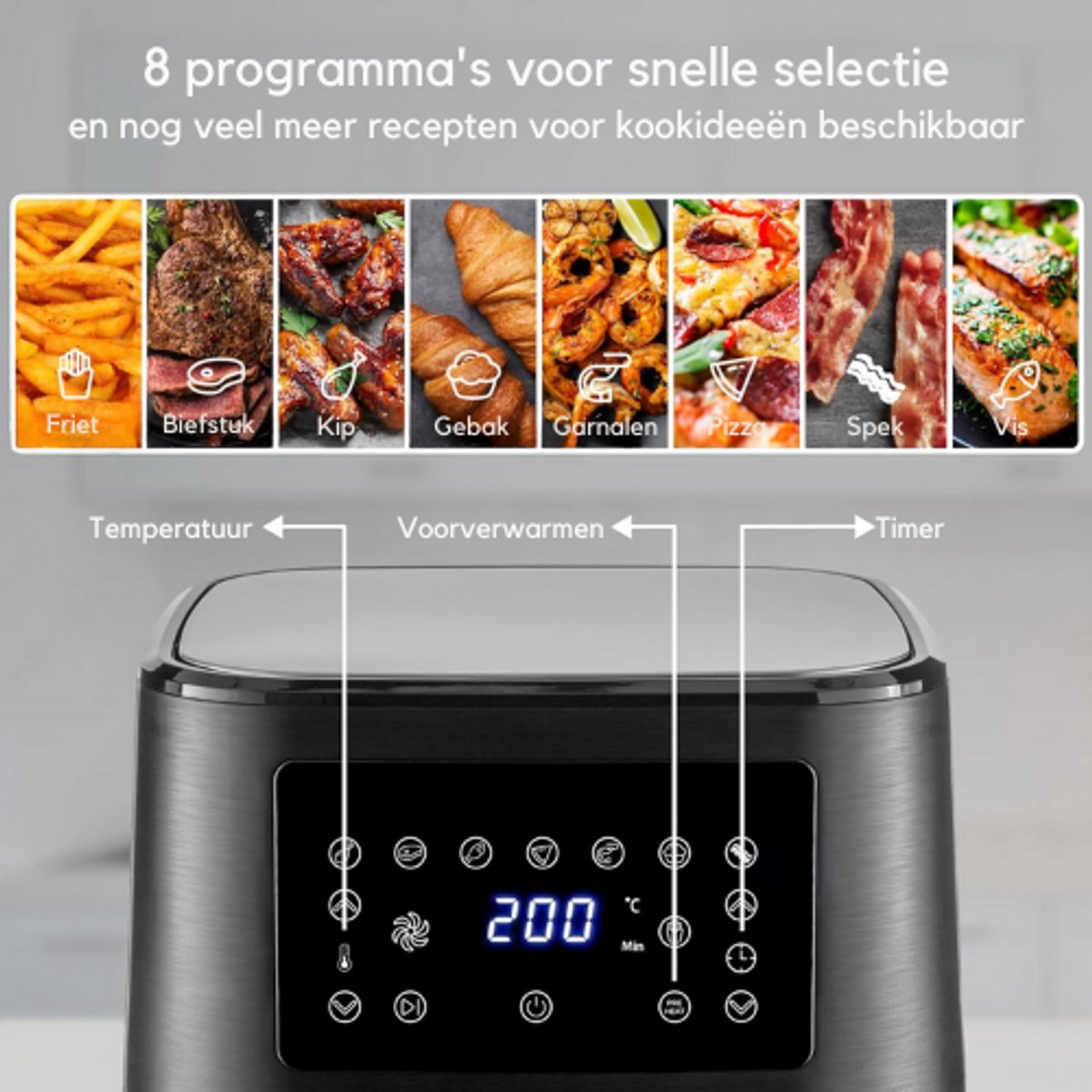 Airfryer Heteluchtfriteuse 8 Programma's Timer Temperatuur