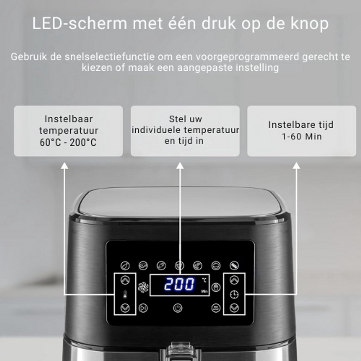 Airfryer Heteluchtfriteuse 8 Programma's Timer Temperatuur