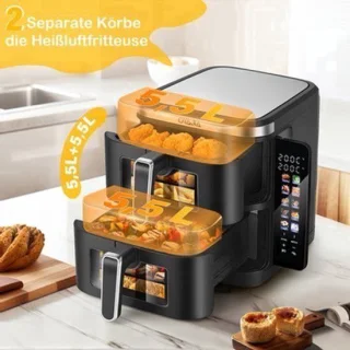 Airfryer heteluchtfriteuse dubbele mand XXL 11L