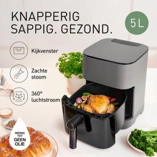 Airfryer met stoomfunctie - heteluchtfriteuse - 5 liter - matgrijs