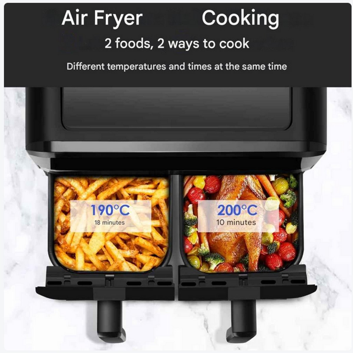 Airfryer Oven 15L Dubbele Mand Zwart
