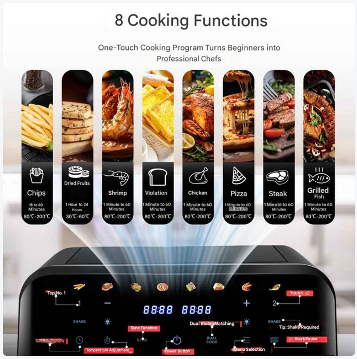 Airfryer Oven 15L Dubbele Mand Zwart