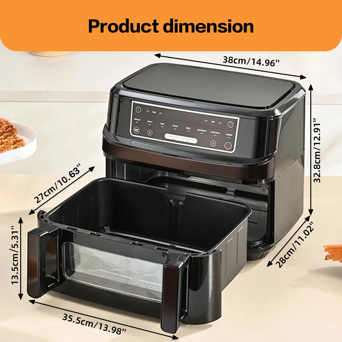 Airfryer Oven XXL 12L Dubbele Kookkamer 2000W Zwart