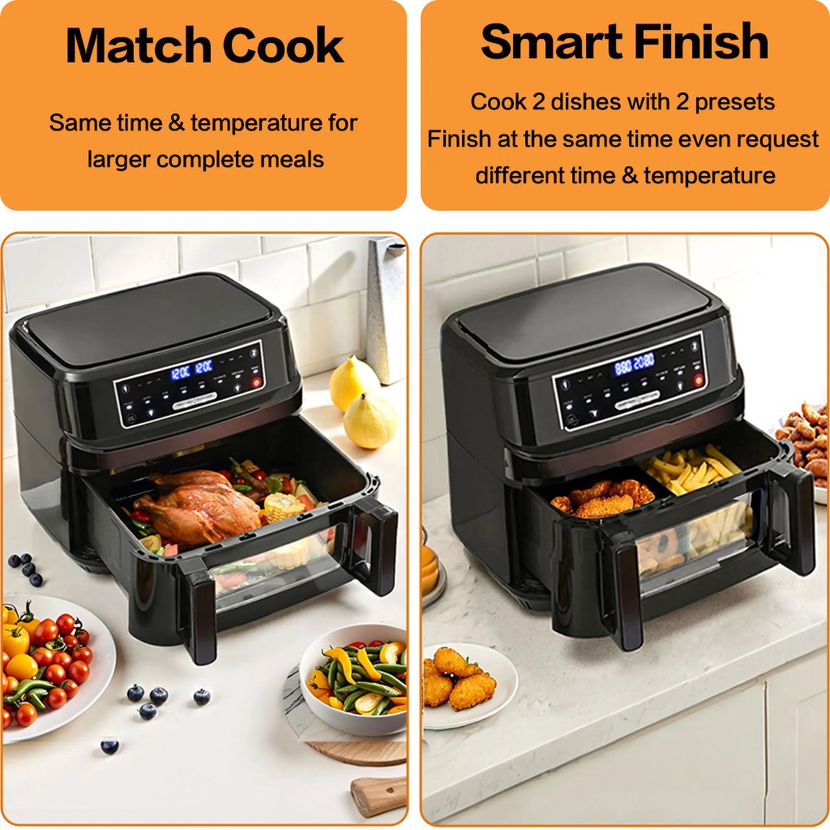 Airfryer Oven XXL 12L Dubbele Kookkamer 2000W Zwart
