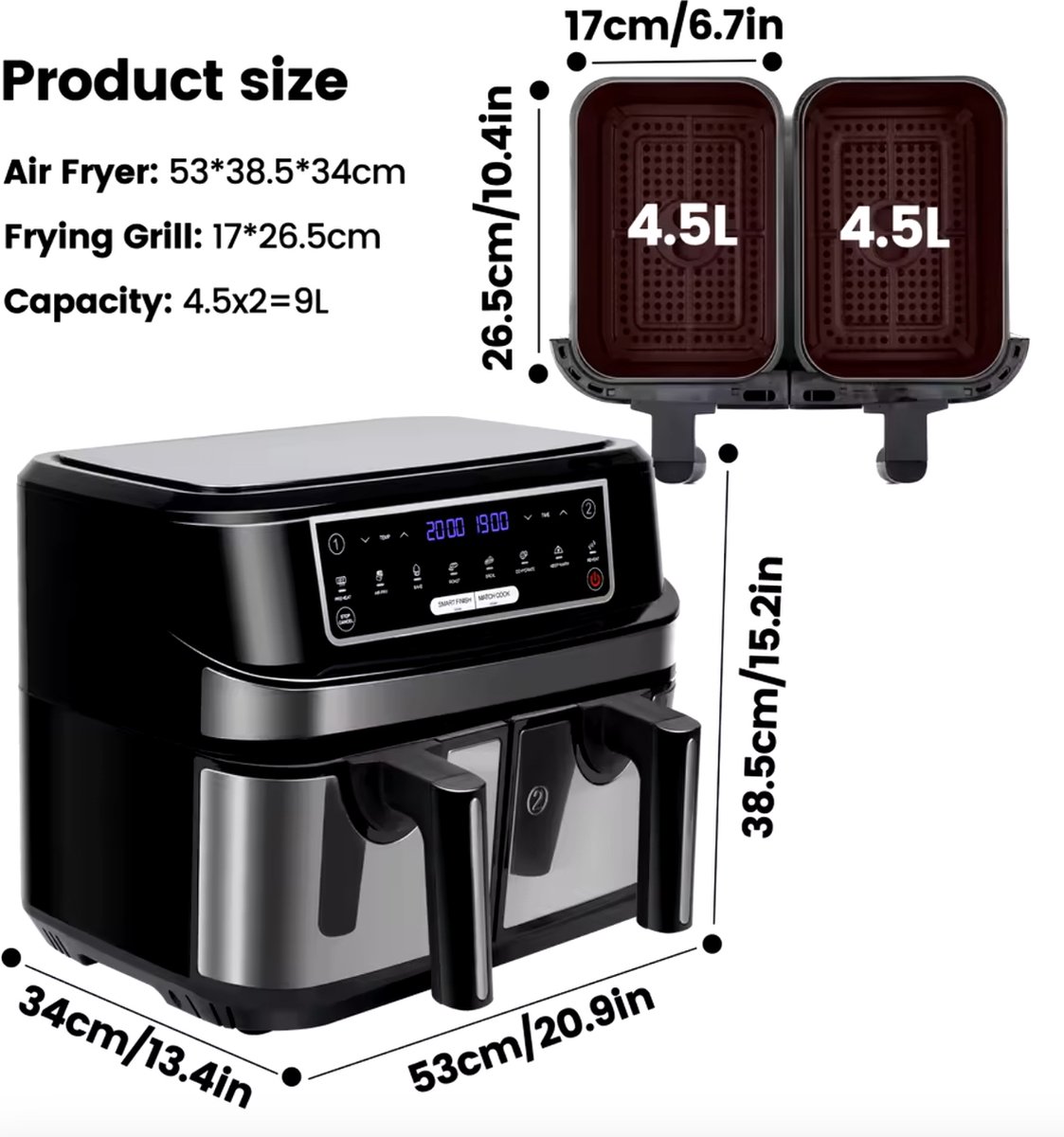 Airfryer XL 9L 2-Laden Zwart