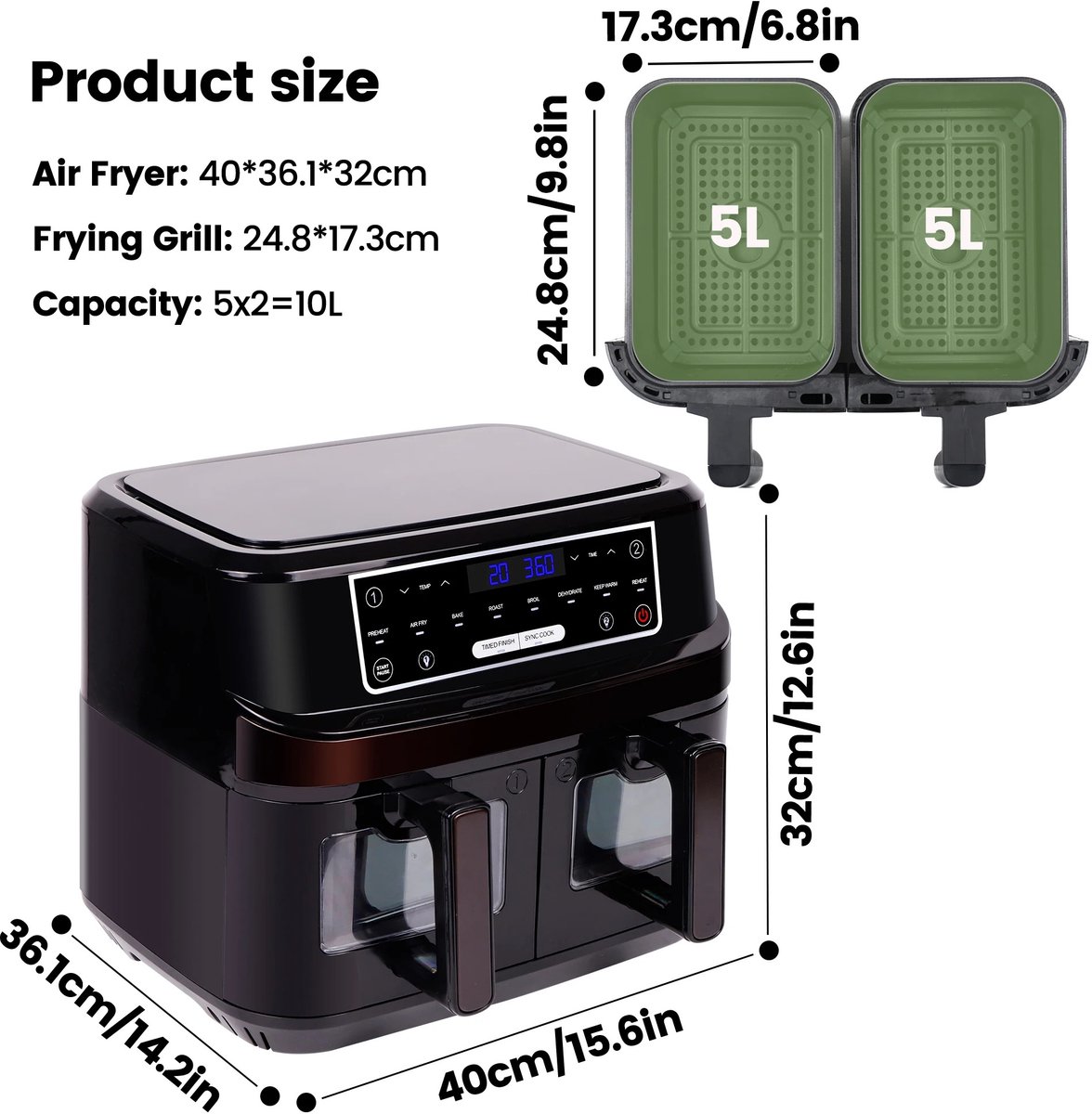 Airfryer XXL 10L met Touchscreen en 2 Compartimenten