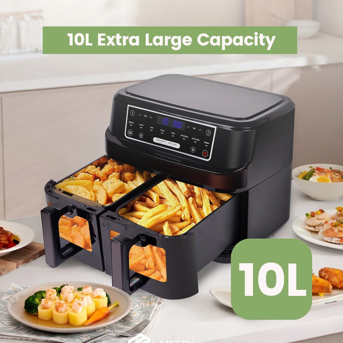 Airfryer XXL 10L met Touchscreen en 2 Compartimenten