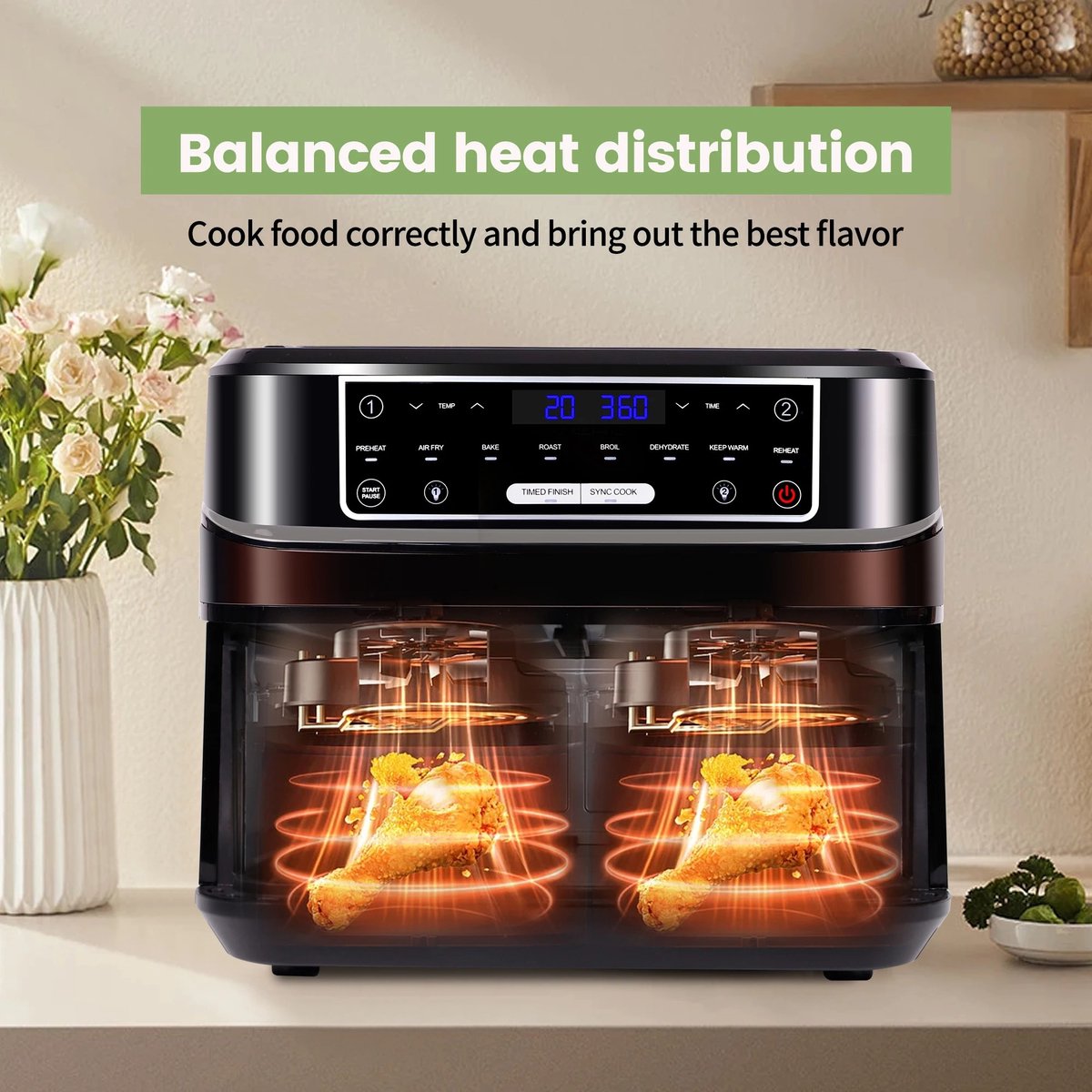 Airfryer XXL 10L met Touchscreen en 2 Compartimenten
