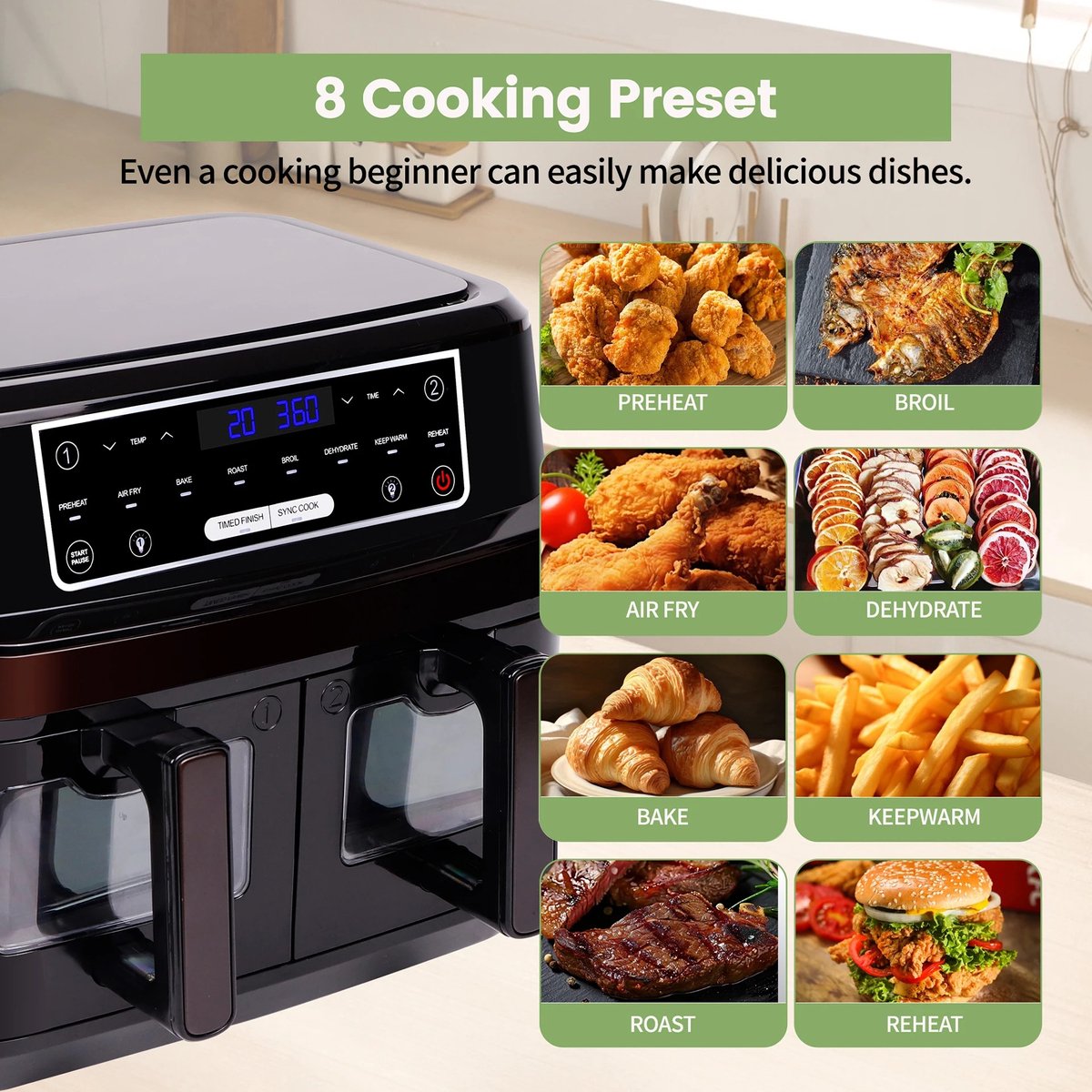 Airfryer XXL 10L met Touchscreen en 2 Compartimenten