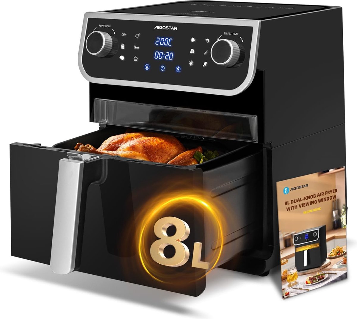 Airfryer XXL 8L 1700W Zwart Met LED Touch Display
