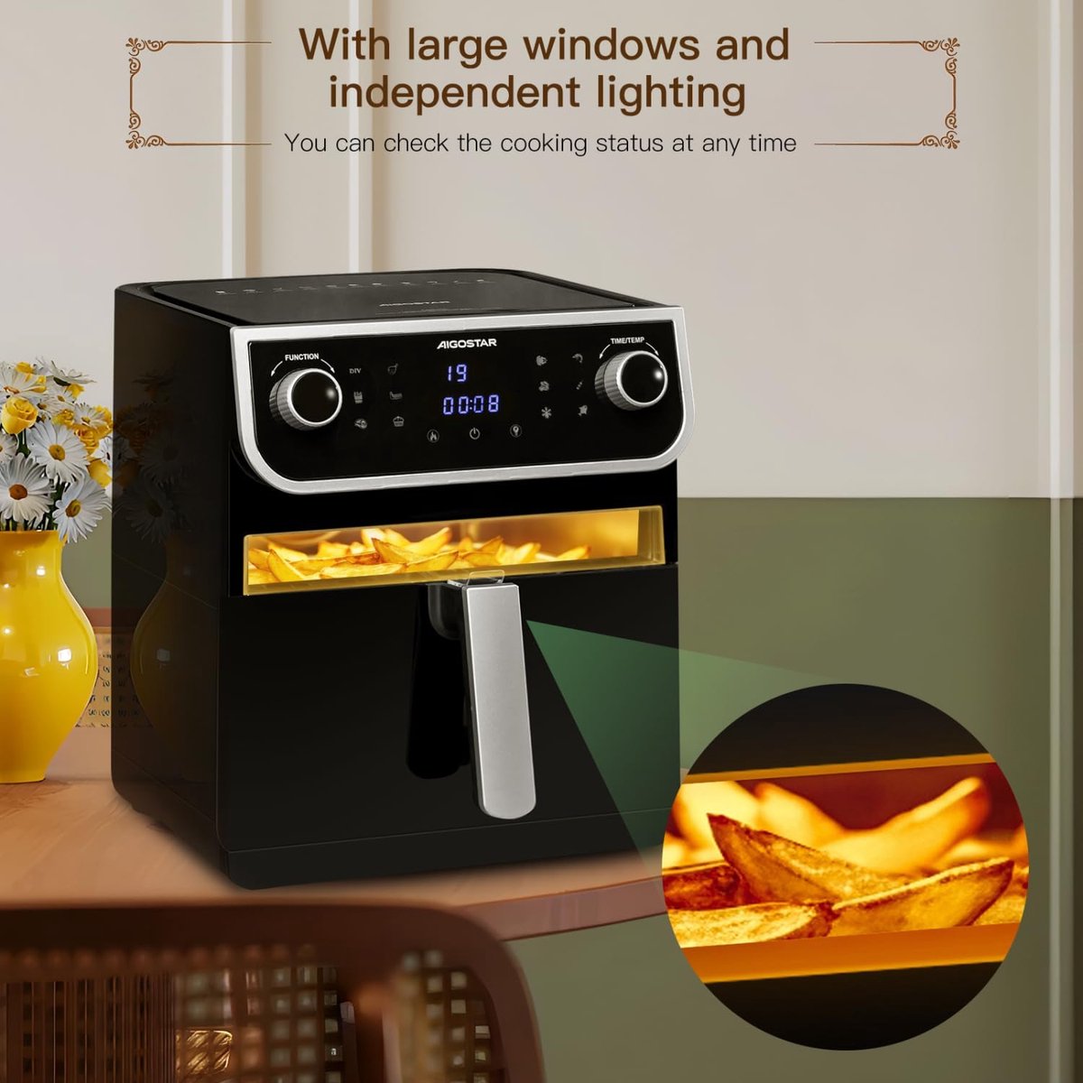 Airfryer XXL 8L 1700W Zwart Met LED Touch Display