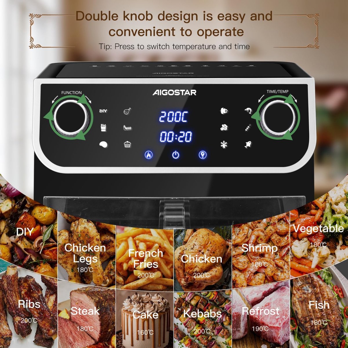 Airfryer XXL 8L 1700W Zwart Met LED Touch Display
