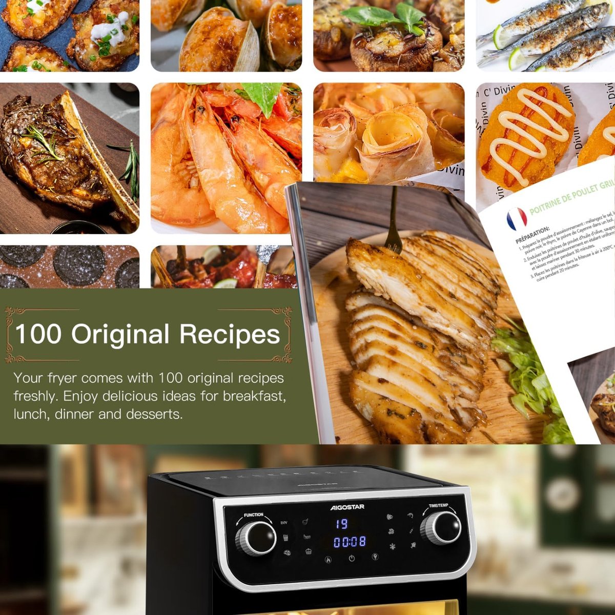 Airfryer XXL 8L 1700W Zwart Met LED Touch Display