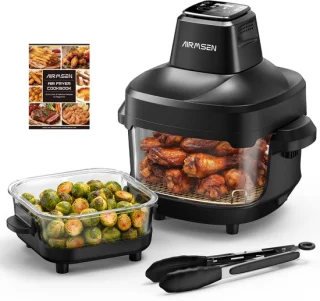 AIRMSEN Draagbare Airfryer: Innovatieve dubbele glazen kom voor gezondere, zichtbare bereiding