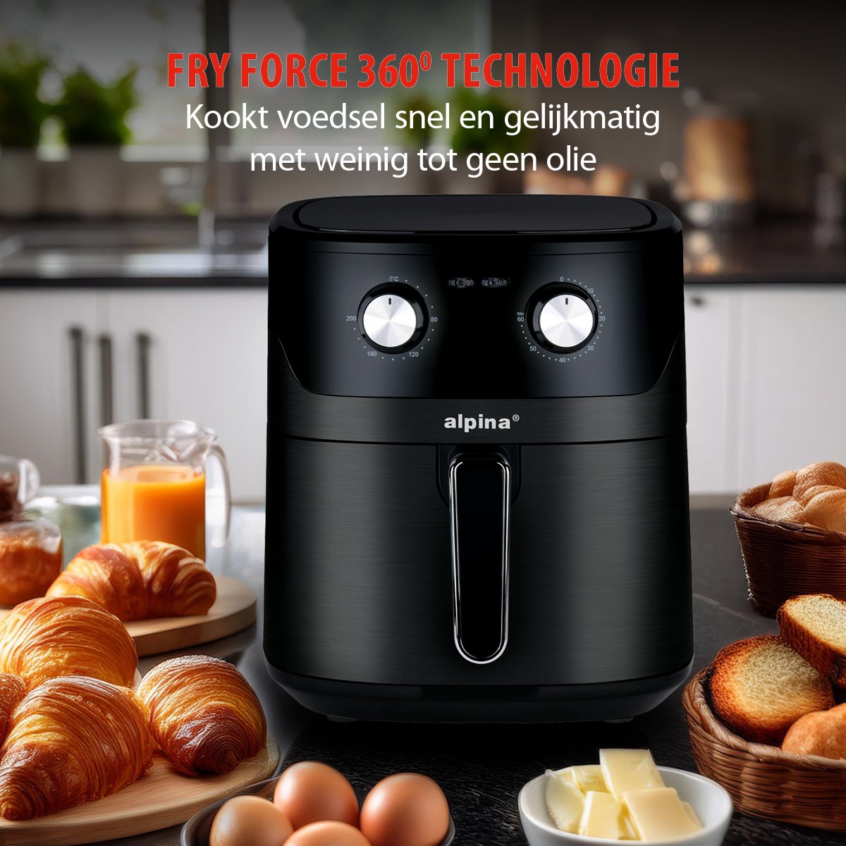 Alpina Airfryer XL 6L zwart