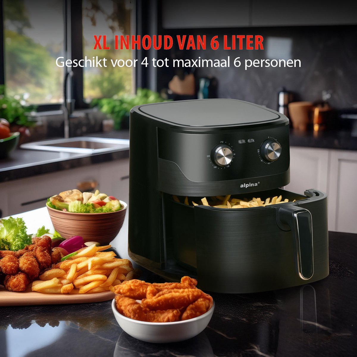 Alpina Airfryer XL 6L zwart