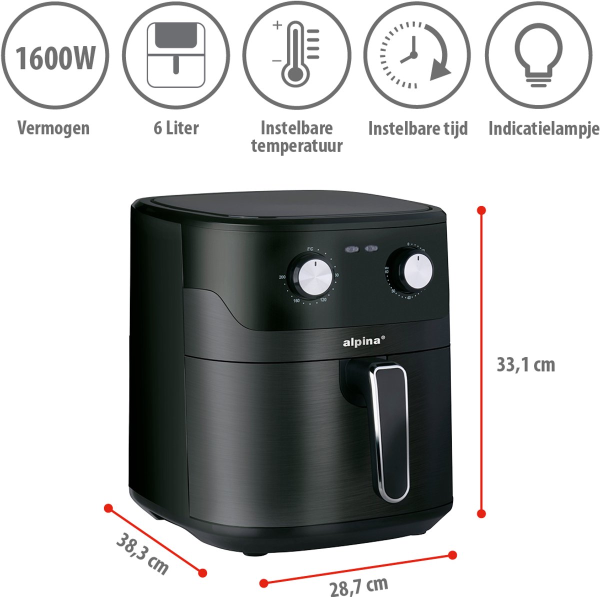 Alpina Airfryer XL 6L zwart