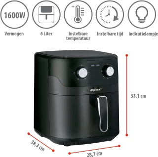 Alpina Airfryer XL 6L zwart