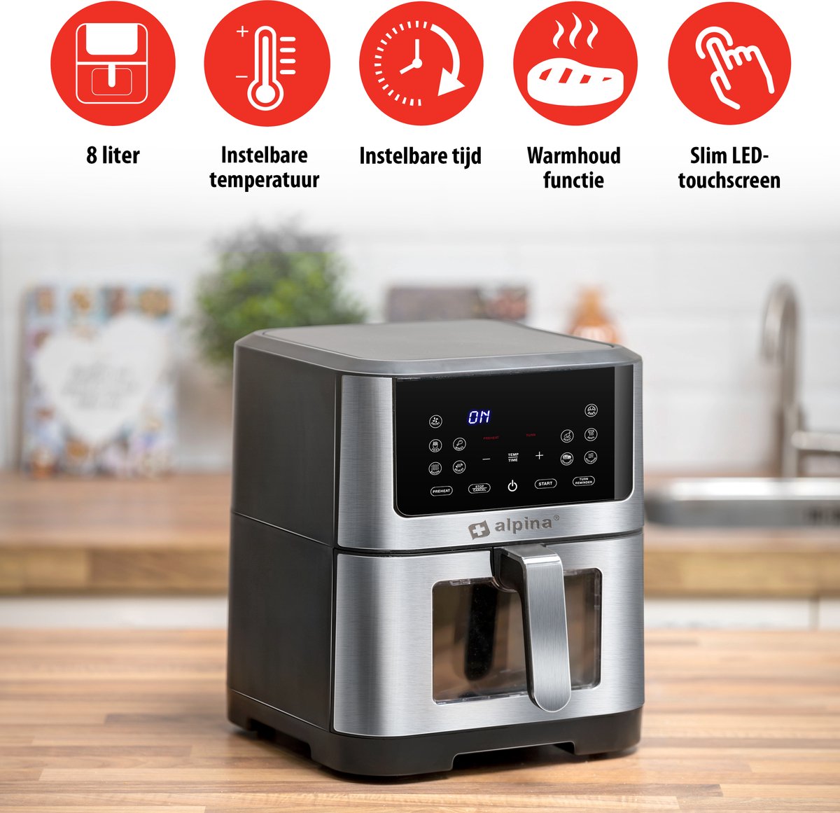 alpina Airfryer XXL 8L Zilver