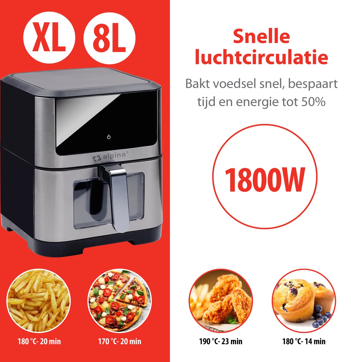alpina Airfryer XXL 8L Zilver