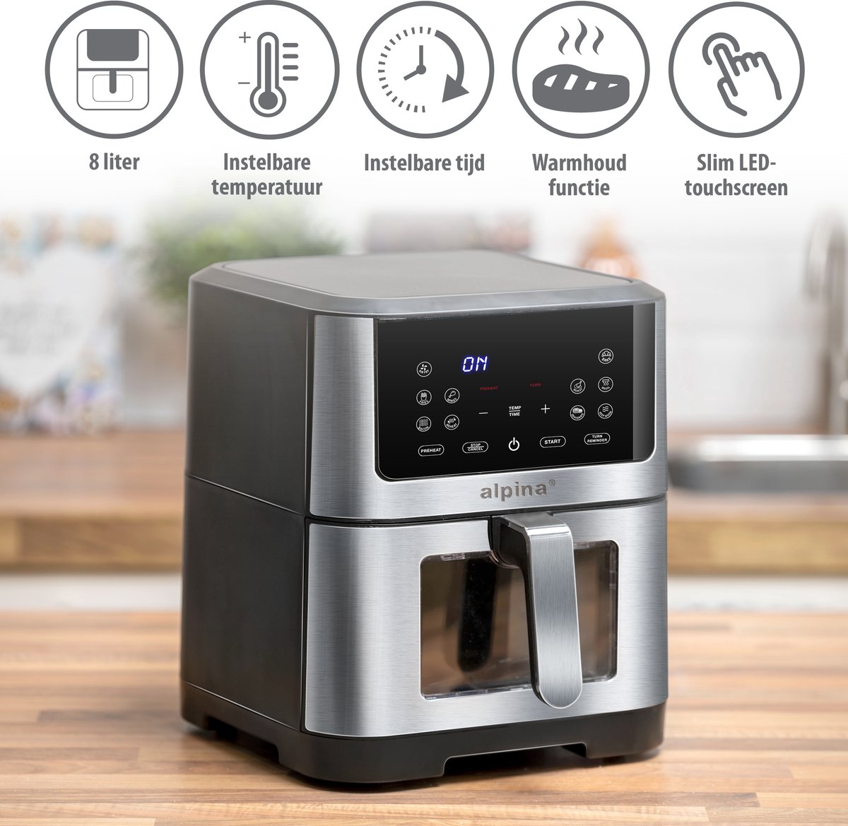 alpina Airfryer XXL 8L Zilver