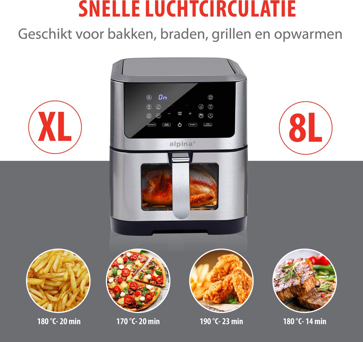 alpina Airfryer XXL 8L Zilver
