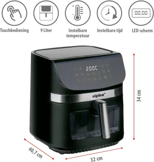 Alpina Airfryer XXL 9L Zwart