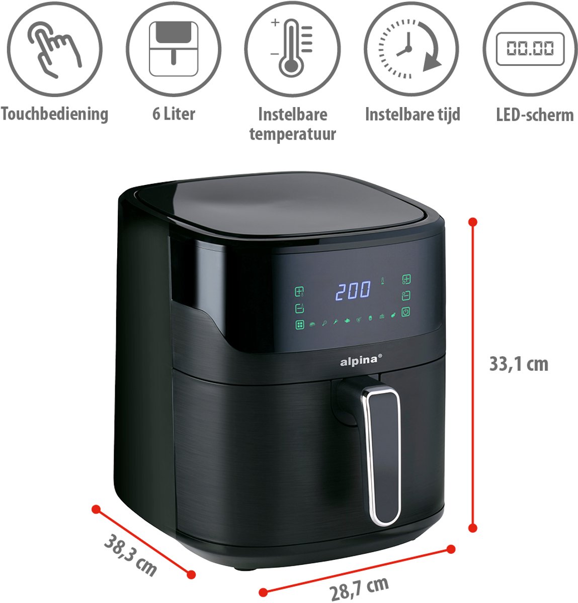 alpina Digitale Airfryer XL 6L Zwart