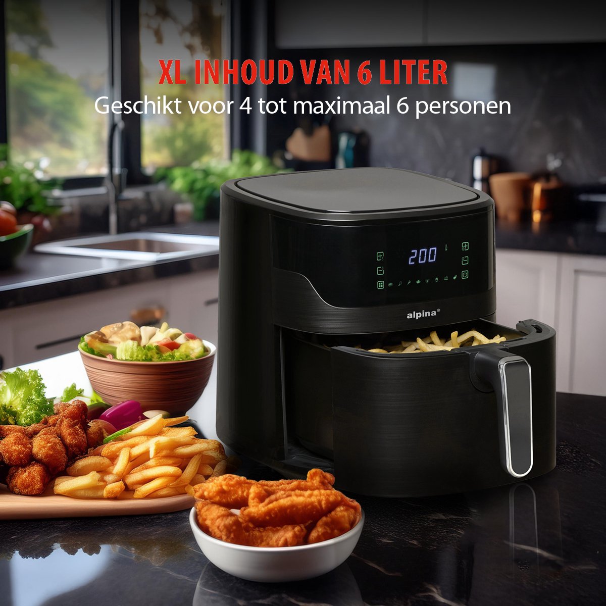 alpina Digitale Airfryer XL 6L Zwart