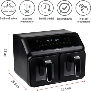 alpina Dubbele Airfryer 8L Zwart