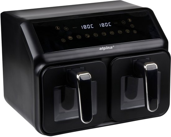 alpina Dubbele Airfryer 8L Zwart: Krachtige veelzijdigheid voor het hele gezin
