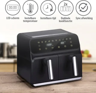 alpina Dubbele Airfryer XL 8L Zwart