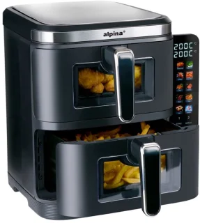 alpina Dubbele Airfryer XXL - Heteluchtfriteuse 11L Zwart