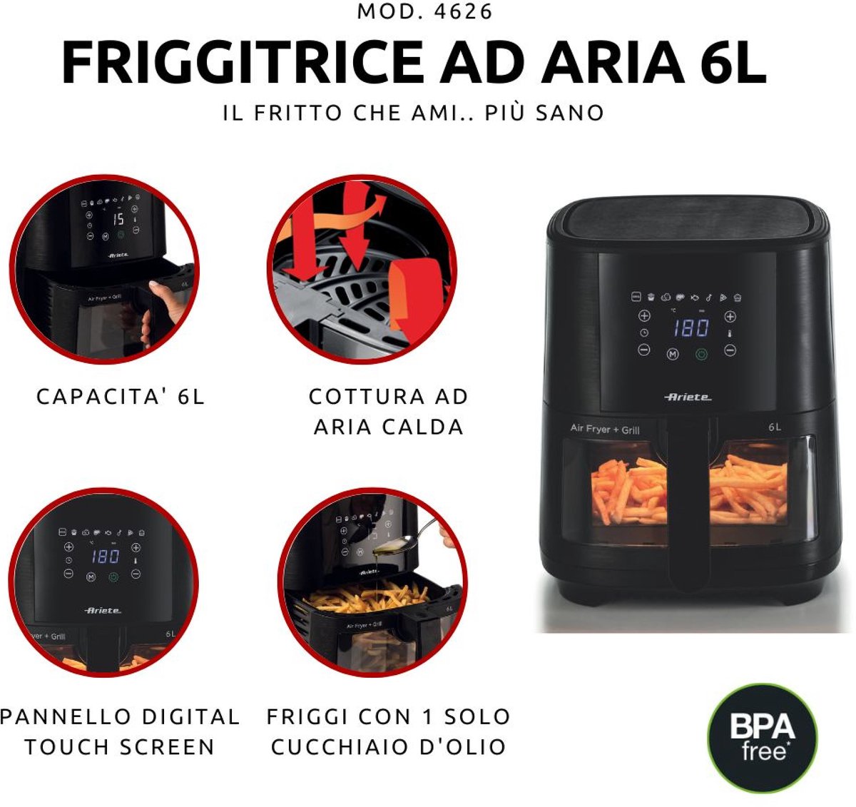 Ariete 4626/00 Air Fryer XXL 6L zwart