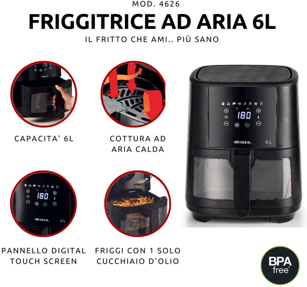 Ariete 4626/00 Air Fryer XXL 6L zwart